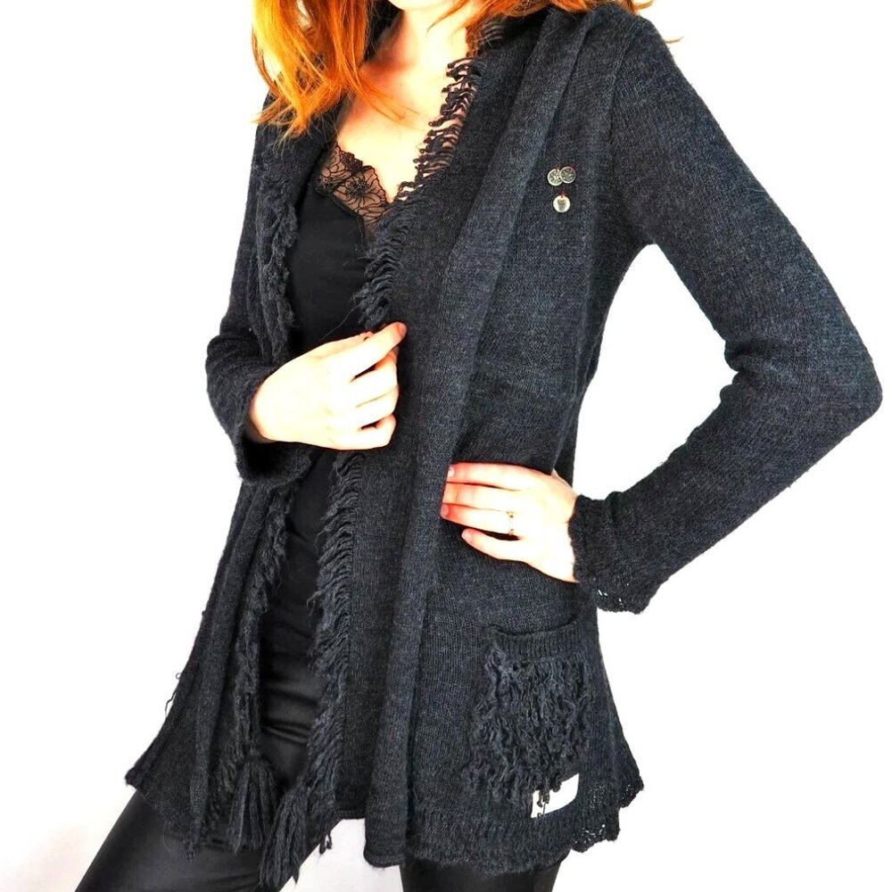 Luxe Rare Wrap Sweater ODD MOLLY 474 Soft Cardigan Alpaca Wool Pockets Frills S